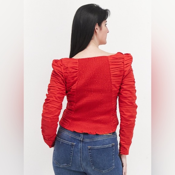 NEW Kourt Anastasia Ruched Pleated Blouse Cropped Reformation Red Size XXL NWT - Picture 2 of 6